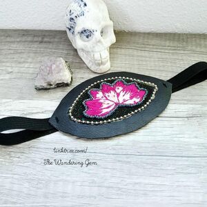 Hand Embroidered Lotus Flower Eye Patch, Costume Accessory, Vision Ocular Aid